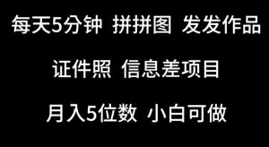 每天5分钟，拼拼图发发作品，证件照信息差项目，小白可做【揭秘】-网创学习资源
