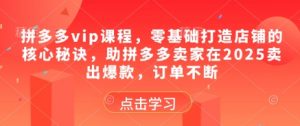 拼多多vip课程，零基础打造店铺的核心秘诀，助拼多多卖家在2025卖出爆款，订单不断-网创学习资源