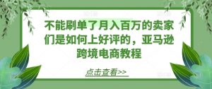 不能刷单了月入百万的卖家们是如何上好评的，亚马逊跨境电商教程-网创学习资源