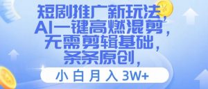 短剧推广新玩法，AI一键高燃混剪，无需剪辑基础，条条原创，小白月入3W+【揭秘】-网创学习资源