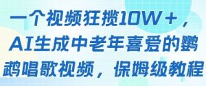 一个视频狂揽10W+点赞，AI生成中老年喜爱的鹦鹉唱歌视频，保姆级教程，轻松挣取创作者分成-网创学习资源