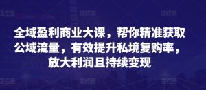 全域盈利商业大课，帮你精准获取公域流量，有效提升私境复购率，放大利润且持续变现-网创学习资源