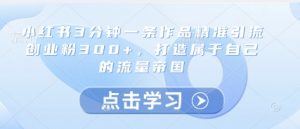 小红书3分钟一条作品精准引流创业粉300+，打造属于自己的流量帝国-网创学习资源