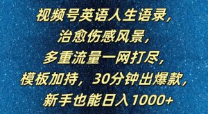 视频号英语人生语录，多重流量一网打尽，模板加持，30分钟出爆款，新手也能日入1000+【揭秘】-网创学习资源