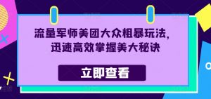 流量军师美团大众粗暴玩法，迅速高效掌握美大秘诀-网创学习资源