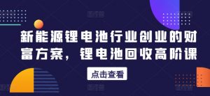 新能源锂电池行业创业的财富方案，锂电池回收高阶课-网创学习资源