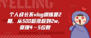 个人成长系vlog训练营2期，从500粉涨粉到2w，变现4～5位数-网创学习资源