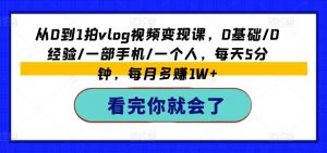 从0到1拍vlog视频变现课，0基础/0经验/一部手机/一个人，每天5分钟，每月多赚1W+-网创学习资源