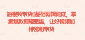 短视频带货0基础剪辑速成，掌握爆款剪辑思维，让好视频加持涨粉带货-网创学习资源