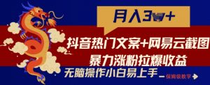 抖音热门文案+网易云截图暴力涨粉拉爆收益玩法，小白无脑操作，简单易上手【揭秘】-网创学习资源