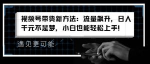 视频号带货新方法：流量飙升，日入千元不是梦，小白也能轻松上手【揭秘】-网创学习资源