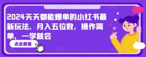 2024天天都能爆单的小红书最新玩法，月入五位数，操作简单，一学就会【揭秘】-网创学习资源