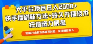 大平台项目日入2000+，快手播剧新方法+持久开播技术，狂撸磁力聚星【揭秘】-网创学习资源