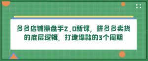 多多店铺操盘手2.0新课，拼多多卖货的底层逻辑，打造爆款的3个周期-网创学习资源