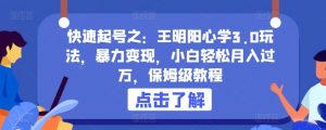 快速起号之：王明阳心学3.0玩法，暴力变现，小白轻松月入过万，保姆级教程【揭秘】-网创学习资源