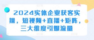2024实体企业获客实操，短视频+直播+矩阵，三大维度引爆流量-网创学习资源