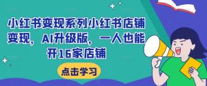 小红书变现系列小红书店铺变现，AI升级版，一人也能开16家店铺-网创学习资源