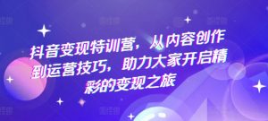 抖音变现特训营，从内容创作到运营技巧，助力大家开启精彩的变现之旅-网创学习资源