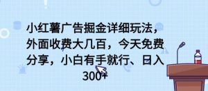 小红薯广告掘金详细玩法，外面收费大几百，小白有手就行，日入300+【揭秘】-网创学习资源