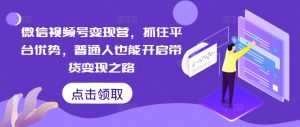 微信视频号变现营，抓住平台优势，普通人也能开启带货变现之路-网创学习资源