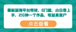 最新蓝海平台带货，0门槛，小白易上手，2分钟一个作品，收益高【揭秘】-网创学习资源