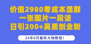 价值2980零成本混群一张图片一段话日引200+高质创业粉，24年6月最新大咖教程【揭秘】-网创学习资源