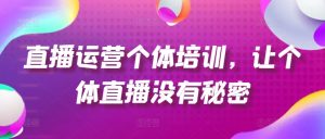 直播运营个体培训，让个体直播没有秘密，起号、货源、单品打爆、投流等玩法-网创学习资源