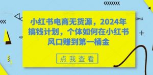 小红书电商无货源，2024年搞钱计划，个体如何在小红书风口赚到第一桶金-网创学习资源