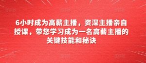 6小时成为高薪主播，资深主播亲自授课，带您学习成为一名高薪主播的关键技能和秘诀-网创学习资源