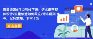 直播运营6月12号线下课：话术框架整体设计/流量低迷如何救流/话术框架等，全场燃爆，非常干货-网创学习资源