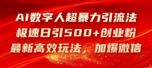 AI数字人超暴力引流法，极速日引500+创业粉，最新高效玩法，加爆微信【揭秘】-网创学习资源