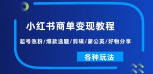 小红书商单变现教程：起号涨粉/爆款选题/剪辑/蒲公英/好物分享/各种玩法-网创学习资源