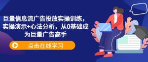 巨量信息流广告投放实操训练，实操演示+心法分析，从0基础成为巨量广告高手-网创学习资源