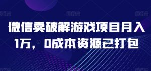 微信卖破解游戏项目月入1万，0成本资源已打包【揭秘】-网创学习资源