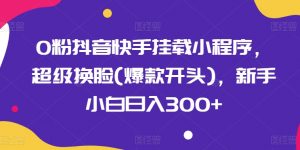 0粉抖音快手挂载小程序，超级换脸(爆款开头)，新手小白日入300+【揭秘】-网创学习资源
