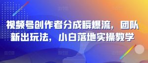 视频号创作者分成瞬爆流，团队新出玩法，小白落地实操教学【揭秘】-网创学习资源