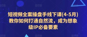 短视频全案操盘手线下课(4-5月)教你如何打通自然流，成为想象级IP必备要素-网创学习资源