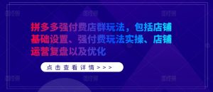 拼多多强付费店群玩法，包括店铺基础设置、强付费玩法实操、店铺运营复盘以及优化-网创学习资源