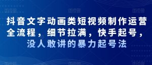 抖音文字动画类短视频制作运营全流程，细节拉满，快手起号，没人敢讲的暴力起号法-网创学习资源
