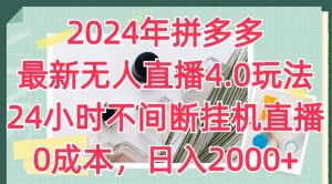 2024年拼多多最新无人直播4.0玩法，24小时不间断挂机直播，0成本，日入2k【揭秘】-网创学习资源