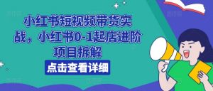 小红书短视频带货实战，小红书0-1起店进阶项目拆解-网创学习资源