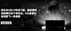 拼多多6月14号线下课，最新黑科技起爆日出千单玩法，0元直通车如何起飞一条链接-网创学习资源