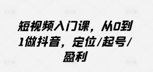 短视频入门课，从0到1做抖音，定位/起号/盈利-网创学习资源