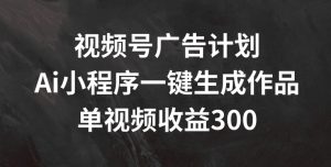视频号广告计划，AI小程序一键生成作品， 单视频收益300+【揭秘】-网创学习资源