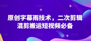 原创字幕雨技术，二次剪辑混剪搬运短视频必备【揭秘】-网创学习资源