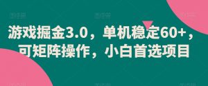 游戏掘金3.0，单机稳定60+，可矩阵操作，小白首选项目【揭秘】-网创学习资源