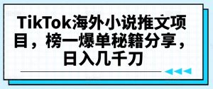TikTok海外小说推文项目，榜一爆单秘籍分享，日入几千刀-网创学习资源