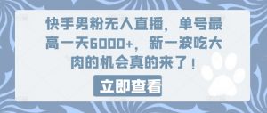 快手男粉无人直播，单号最高一天6000+，新一波吃大肉的机会真的来了-网创学习资源