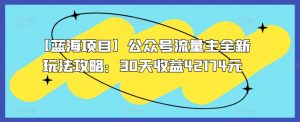【蓝海项目】公众号流量主全新玩法攻略：30天收益42174元【揭秘】-网创学习资源