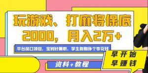 玩游戏、打麻将保底2000，月入2万+，平台风口项目【揭秘】-网创学习资源